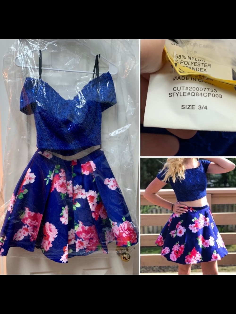Navy Floral Two-Piece Girls Dress - Size 3/4